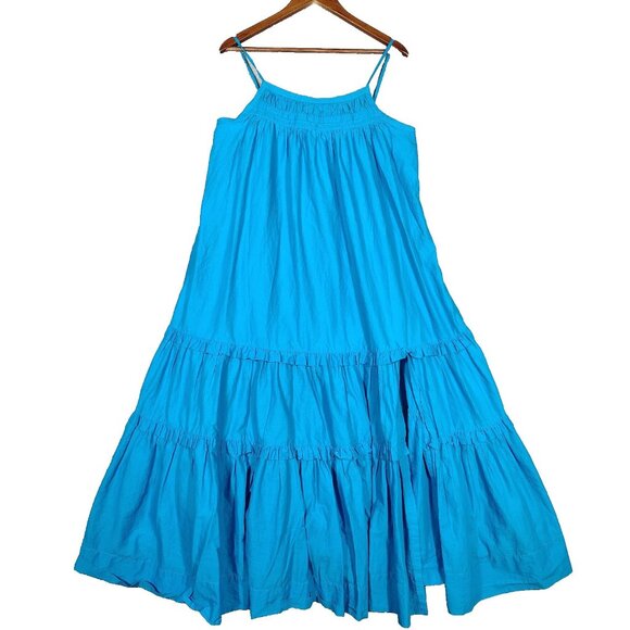 Black Halo Dresses & Skirts - Black Halo Zinnia Maxi Dress Women's L Blue Tiered Ruffle Front Slit Sleeveless